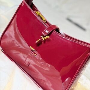 Glossy Patent Shoulder Bag in Fuchsia with Gold Hardware